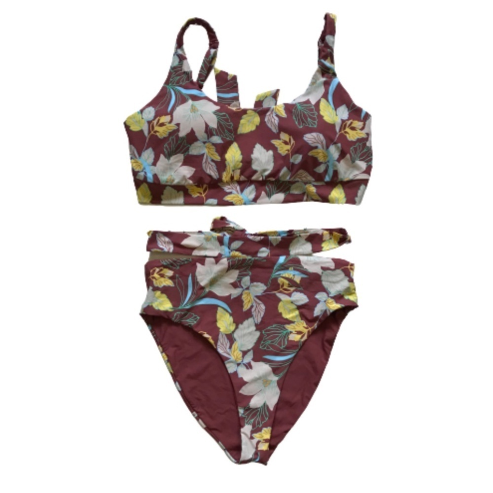 Swim Systems Bikini Two Piece Bathing Suit Swim Womens XL 38DD Brown Floral Set